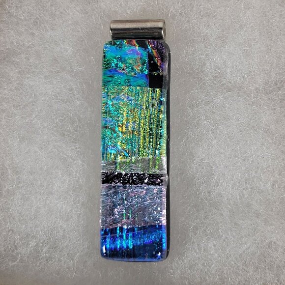 Fused Dichroic Glass Abstract Design Pendant Jewelry Crafting - Picture 1 of 7